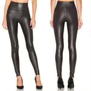 Spanx Black Faux Leather Leggings Elastic Stretch Slimming Skinny Size Medium